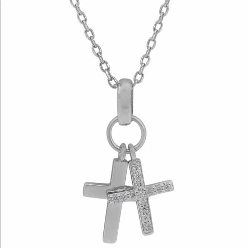 Sterling silver double cross necklace